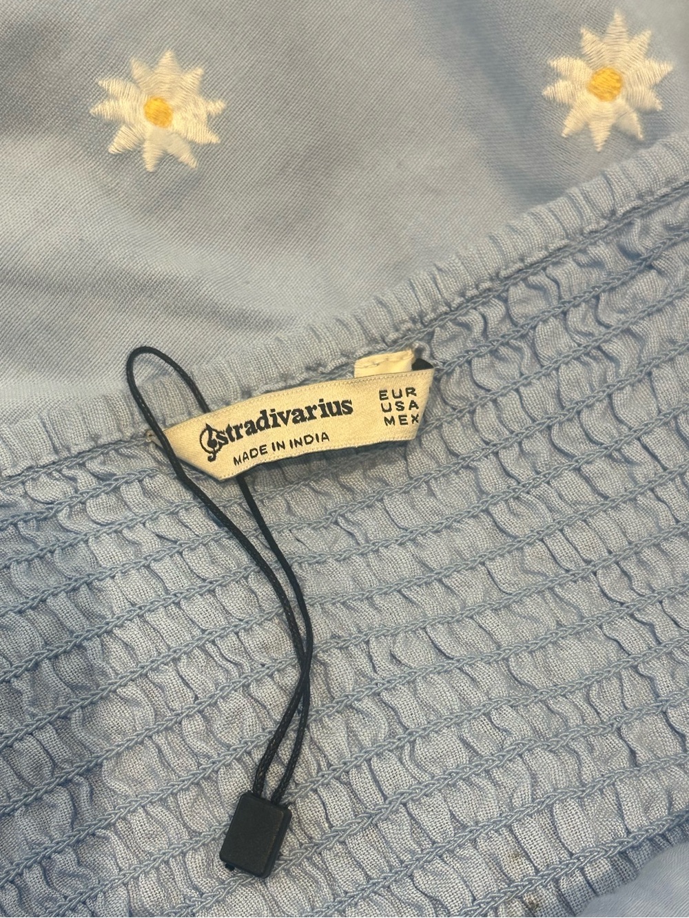 Stradivarius NWOT Baby Blue Floral Embroidery Corset Fit Flare Mini Dress- Large - Picture 6 of 7